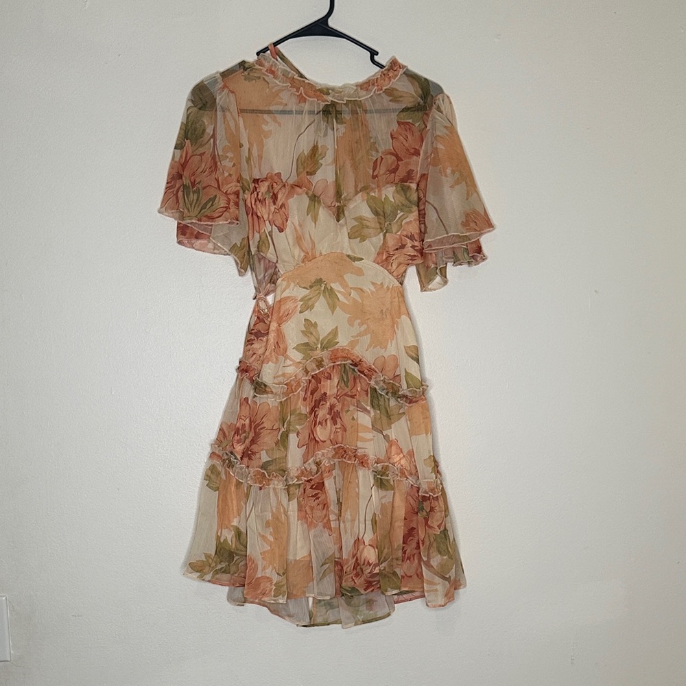 Chic Floral Mini Dress in Peach and Green
